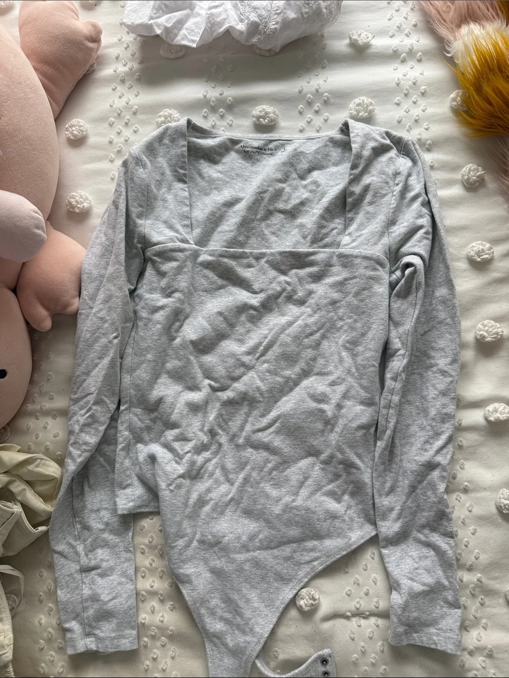 Abercrombie & Fitch Light Gray Square-Neck Long-Sleeve Bodysuit